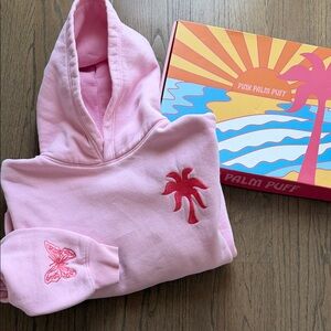 Pink Palm Puff embroidered Hoodie M